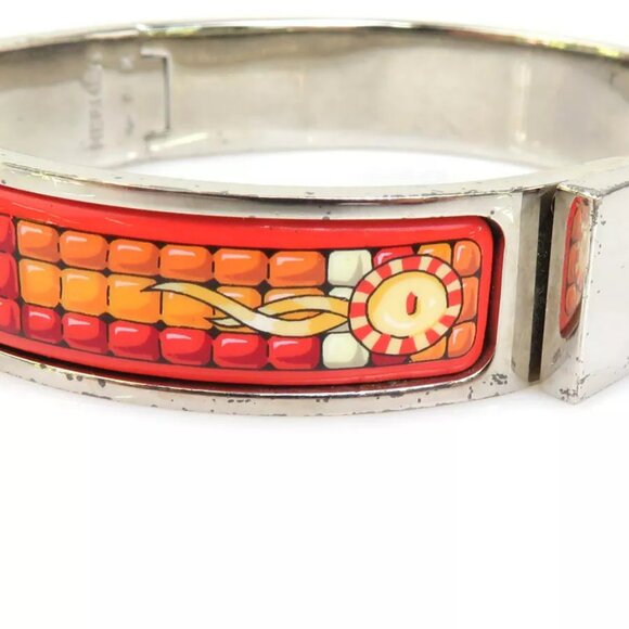 Auth HERMES Clic Clac Bangle Bracelet Silver/Orange Metal/Enamel - Picture 5 of 8